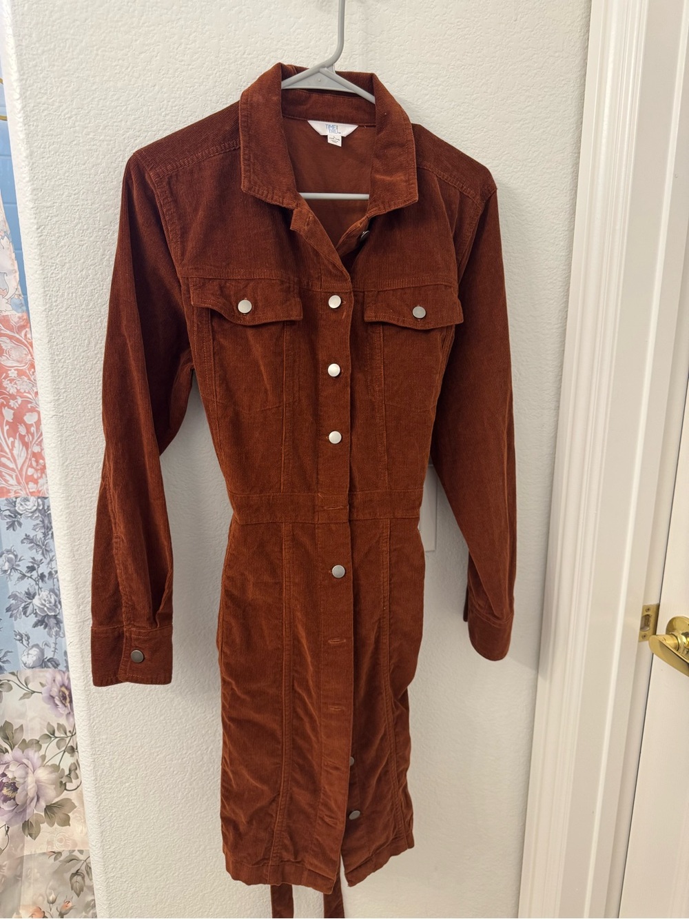 Time and Tru Brown Rust Corduroy Button-Front Dress Large 12/14 womens cowboy